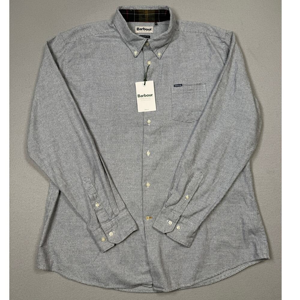 Barbour Mens Turner TailoredFit Micro-Houndstooth Button-Down Shirt Navy XL $100